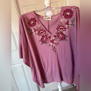 Boho Floral Mauve and Pink Embroidered Savanna Jane Top